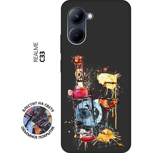 Матовый Soft Touch силиконовый чехол на realme C33, Рилми С33 с 3D принтом Aquarelle Wine черный матовый soft touch силиконовый чехол на realme c33 рилми с33 с 3d принтом fox queen черный