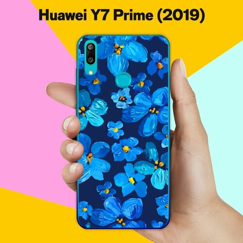 Силиконовый чехол на Huawei Y7 Prime (2019) Синие цветы / для Хуавей Ю7 Прайм 2019