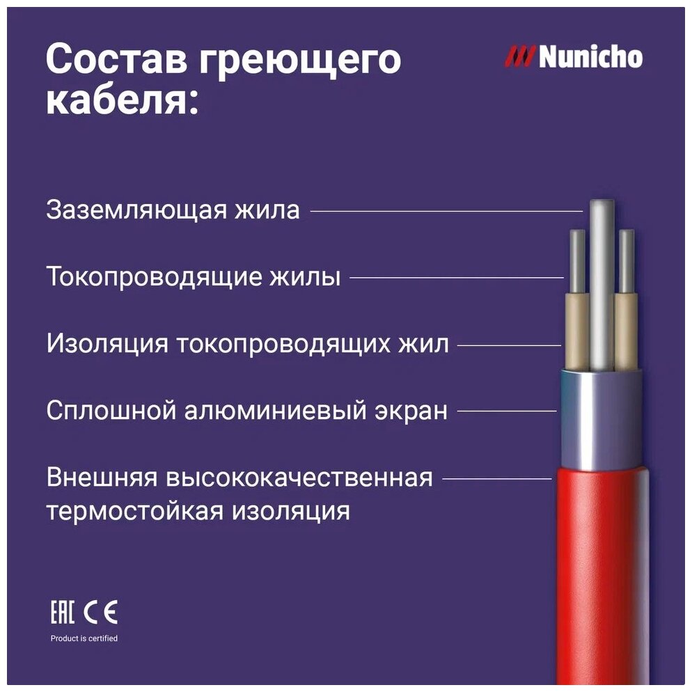 Теплый пол электрический под плитку 3 м2 Nunicho 150 Вт/м2 с терморегулятором программируемым белым, нагревательный мат пр-во Южная Корея - фотография № 5