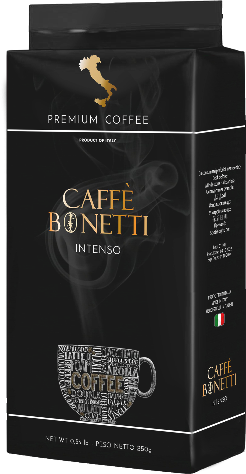 Кофе молотый Caffe BONETTI INTENSO, 30% арабика, 70% робуста, 250 грамм - фотография № 2