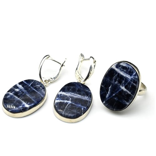 Комплект бижутерии Радуга Камня: кольцо, серьги, содалит, размер кольца 16.5, синий комплект бижутерии радуга камня кольцо серьги содалит размер кольца 18 5 синий