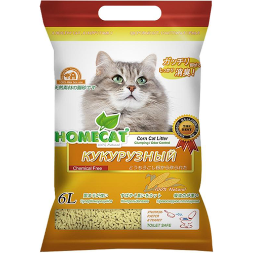 HOMECAT эколайн кукурузный наполнитель комкующийся для туалета кошек (6 л х 4 шт) homecat эколайн наполнитель древесный комкующийся для туалета кошек 18 18 л