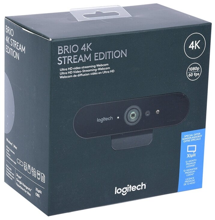 Веб-камера Logitech Brio Stream Edition, черный