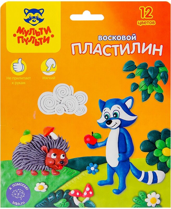 Пластилин восковой 12 цветов Мульти-Пульти "Енот в лесу", 180г со стеком (ВП_11058), 19 уп.