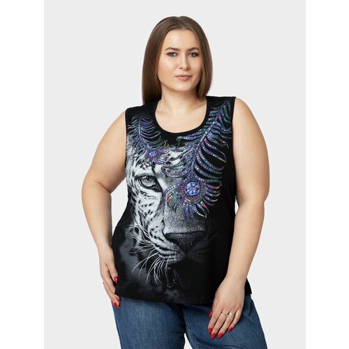 фото Майка женская mf plus size тигрица с пером 2xl