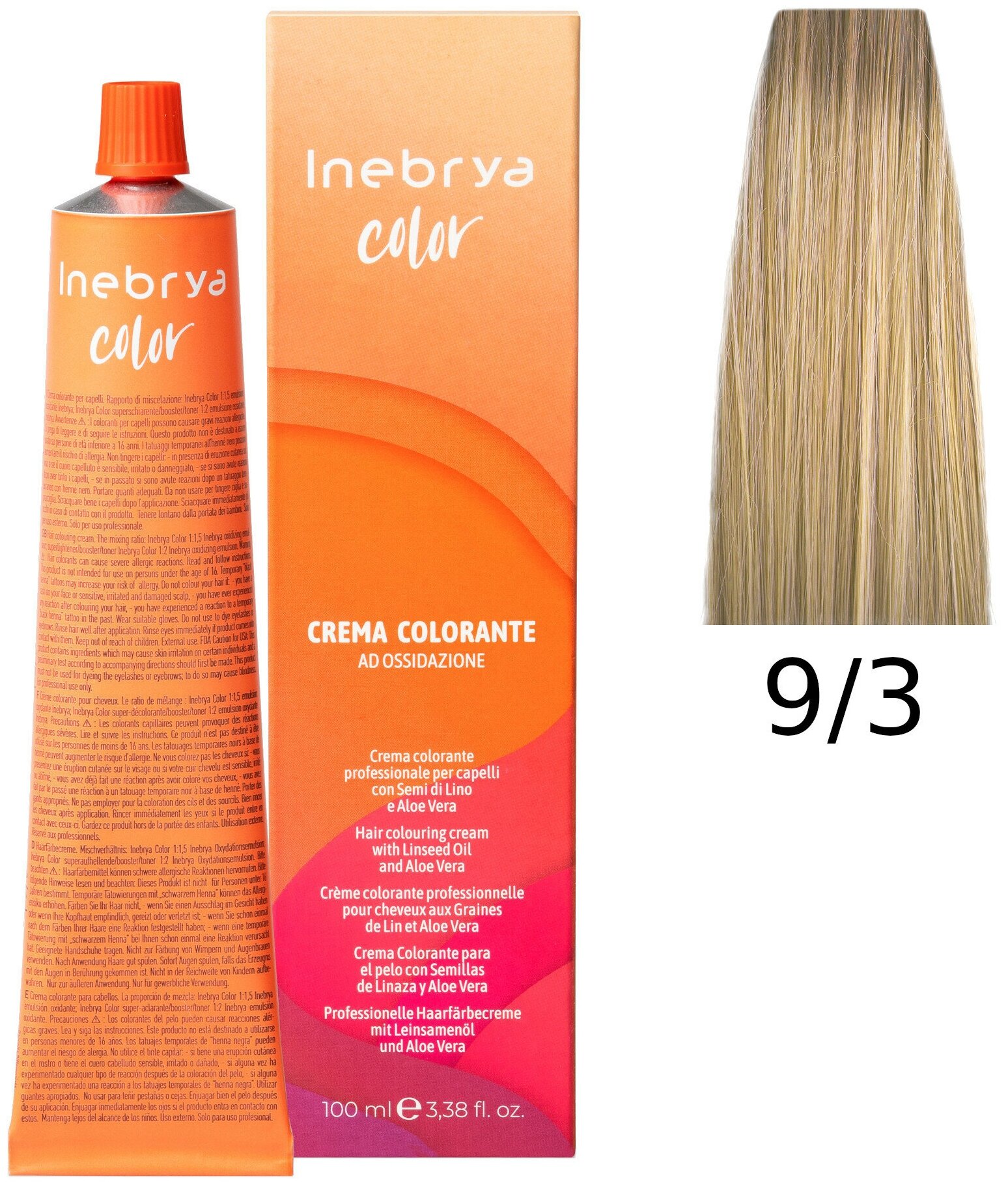 Крем-краска Inebrya Color Professional 9/3 Очень светлый блонд Золотистый 100 мл