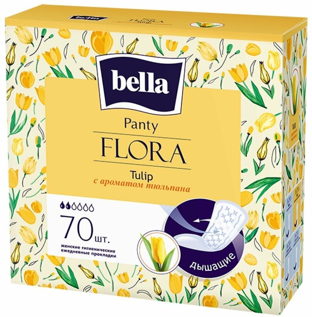 Прокладки женские Bella Panty, Flora Tulip, ежедневные, 70 шт, с ароматом тюльпана, BE-021-RZ70-006