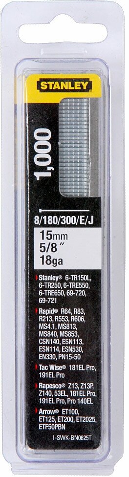 Гвозди для степлера STANLEY 1-SWK-BN0625T, 15 мм для степлера тип "J" (8/300/E) 1000шт - фотография № 5