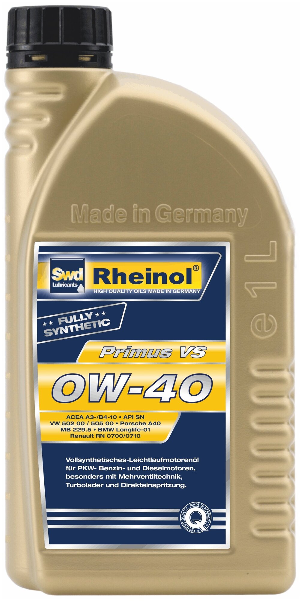 Синтетическое моторное масло Rheinol Primus VS 0W-40, 1 л