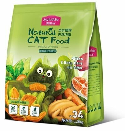 MYFOODIE Natural KITTEN Food GF Сухой корм для котят, курица и лосось, 1,5 кг - фотография № 1