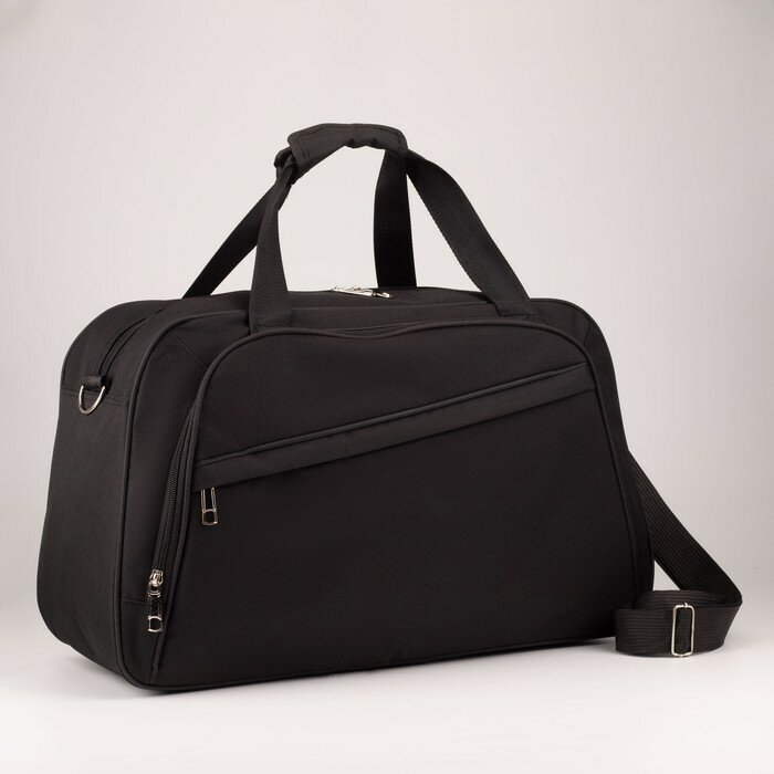 Сумка дорожная на молнии, 2 наружных кармана, держатель для чемодана, длинный ремень, цвет чёрный - фотография № 13