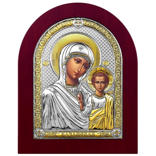 Икона Божией Матери Казанская 6391/WO, 28.6х34.7 см, цвет: серебристый