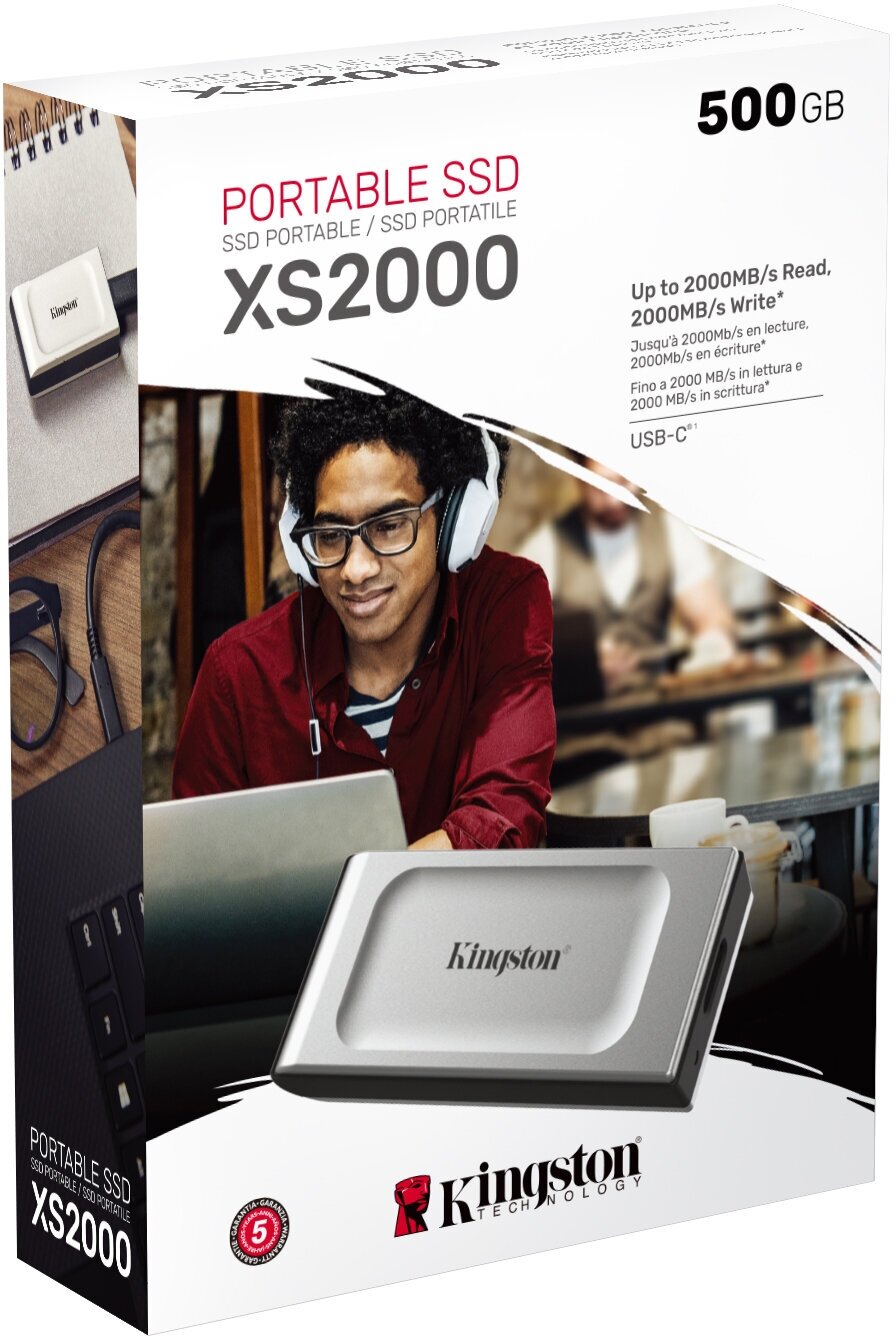 Твердотельный накопитель Kingston SSD XS2000 500GB Portable Type-C USB 3.2 Gen 2x2 R/W 2000/2000MB/s IP55 70x33x14mm Silver