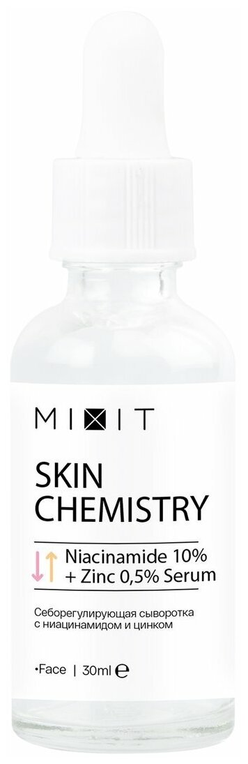 MIXIT Skin Chemistry Niacinamide 10% + Zinc 0,5% Serum Себорегулирующая сыворотка с ниацинамидом и цинком, 30 мл
