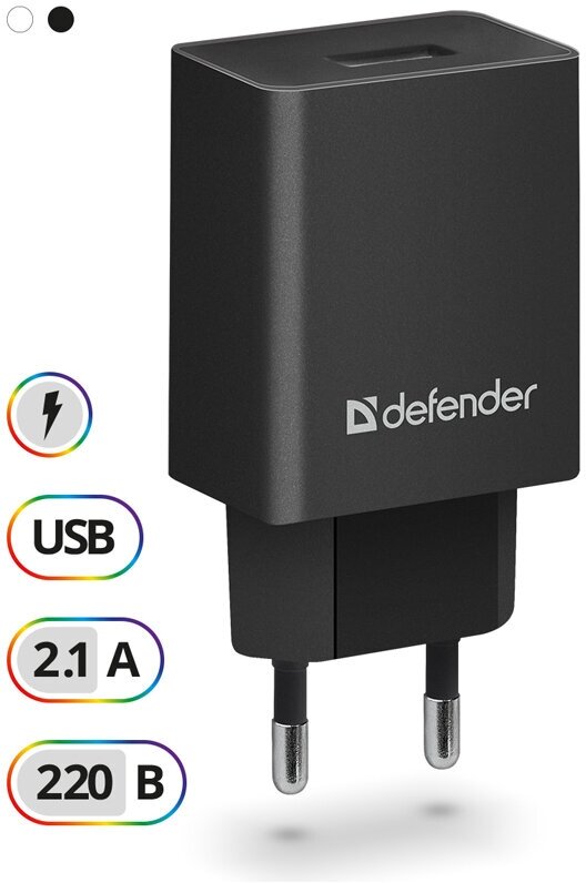 Зарядное устройство сетевое 220 В DEFENDER EPA-10, 1 порт USB, выходной ток 2,1 А, черное - фото №10