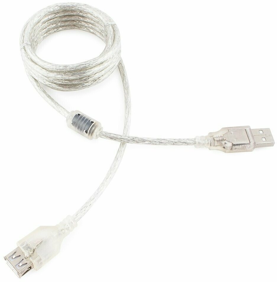 Набор из 3 штук Кабель удлинитель USB2.0 Pro Cablexpert CCF-USB2-AMAF-TR-2M, AM/AF, 2 м, экран, ферритовое кольцо, прозрачный