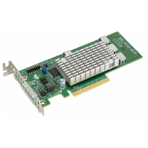 Адаптер SuperMicro NVMe Supermicro PCIe 4P Switch AOC-SLG3-4E2P supermicro aoc slg3 2e4 dual port pci e gen 3 nvme controller 4 internal lanes per port supports 2 physical nvme devices pci e switch os support windows linux uses 2 mini sas hd sff 8643 connectors operating temp 10° to 55°c aoc slg3 2e4