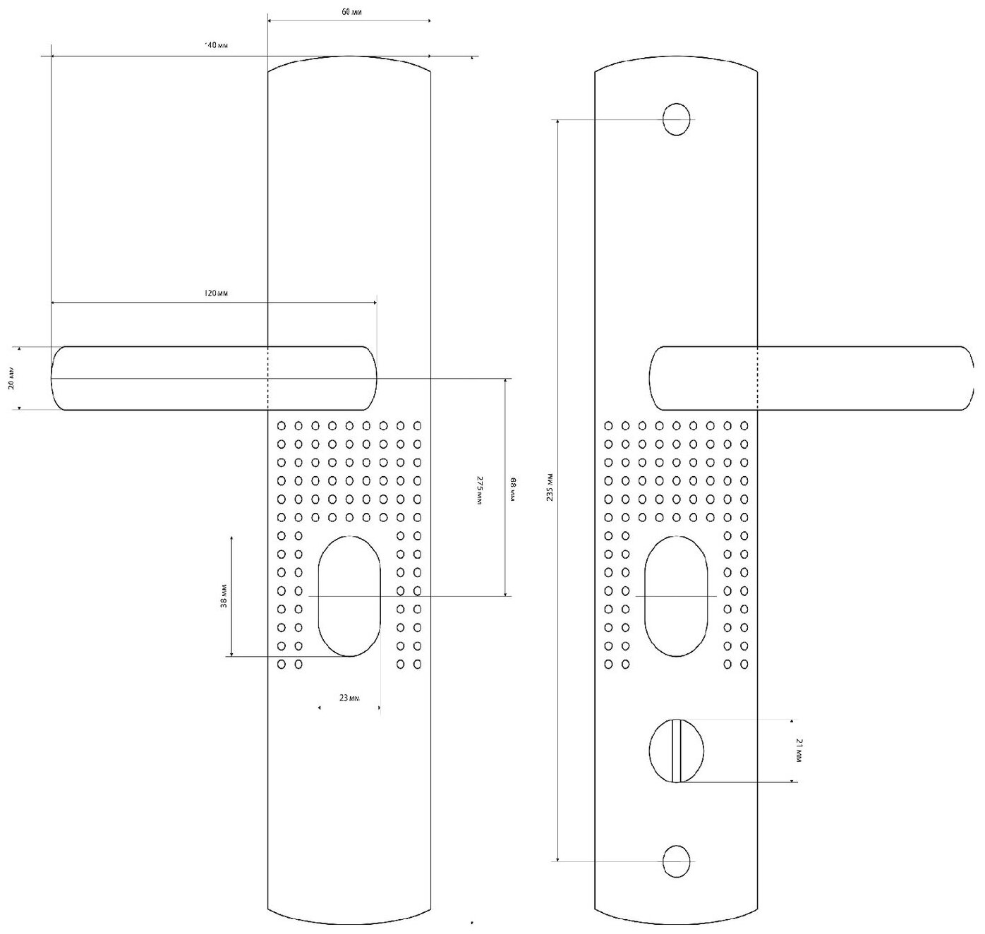 Дверные ручки на планке Стандарт PH-CT217-R для китайских металлических дверей (правые)