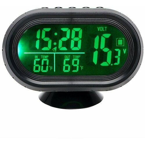 Часы с термометром и вольтметром автомобильные Зеленая подсветка часы автомобильные в консоль лада приора1 цифровые с вольтметром термометром красный