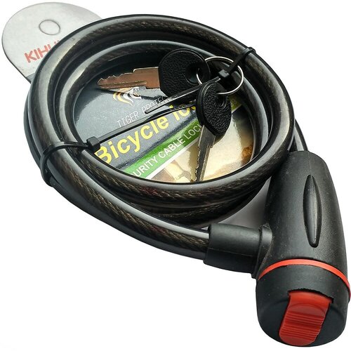 Замок велосипедный с ключом противоугонный водонепроницаемый металлический трос аксессуары для защиты коляски велосипеда самоката электросамоката и ворот черный 65 см 425₽