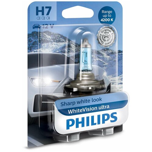 Лампа H7 Whitevision Ultra, 1шт В Блистере Philips арт. 12972WVUB1