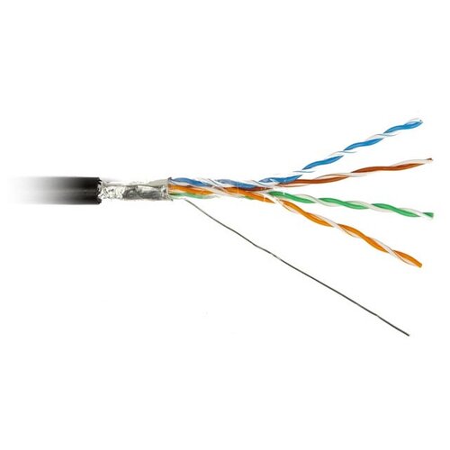 Hyperline FTP4-C5E-SOLID-OUTDOOR-40-500 FUTP4-C5E-S24-OUT-PE-BK-500 Кабель FTP F UTP , кат. 5e, 4 пары, 500м , 24 AWG , solid , экран - фольга, для внешней прокладки +60 C - -40 C , PE