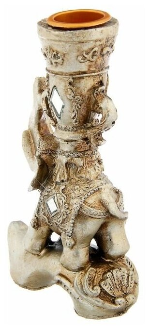 Сувенир полистоун подсвечник зеркальные вставки "Индийский слон на бревне" 12,5х7,5х3,2 см 1935327