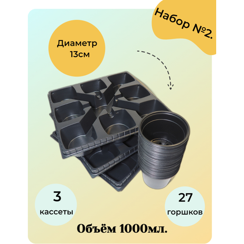 Набор горшков для рассады, 27 шт по 1000 мл с кассетами