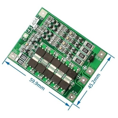 BMS плата контроллер заряда для 4-х Li-Ion аккумуляторов с защитой ток 40А 4S (EM-837)