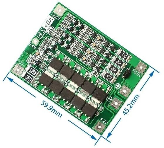 BMS плата контроллер заряда для 4-х Li-Ion аккумуляторов с защитой ток 40А 4S (EM-837)
