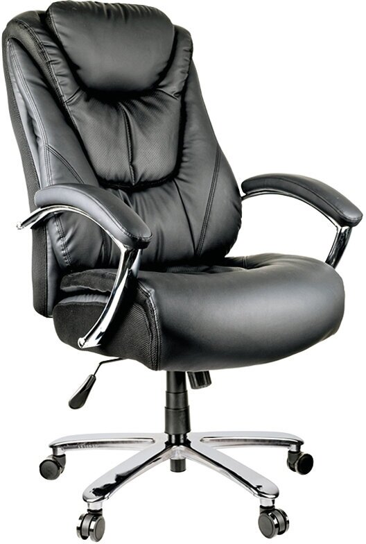 Компьютерное, офисное, удобное кресло (стул) для руководителя с подлокотниками Helmi HL-ES05 "Springs" повыш. прочности, экокожа черная, хром, до 200кг