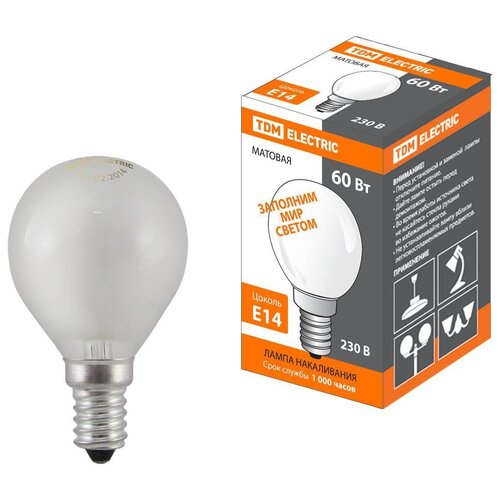 фото Лампа накаливания "шар матовый" 60 вт-230 в-е14 tdm sq0332-0007 (упаковка 30 шт) tdm еlectric