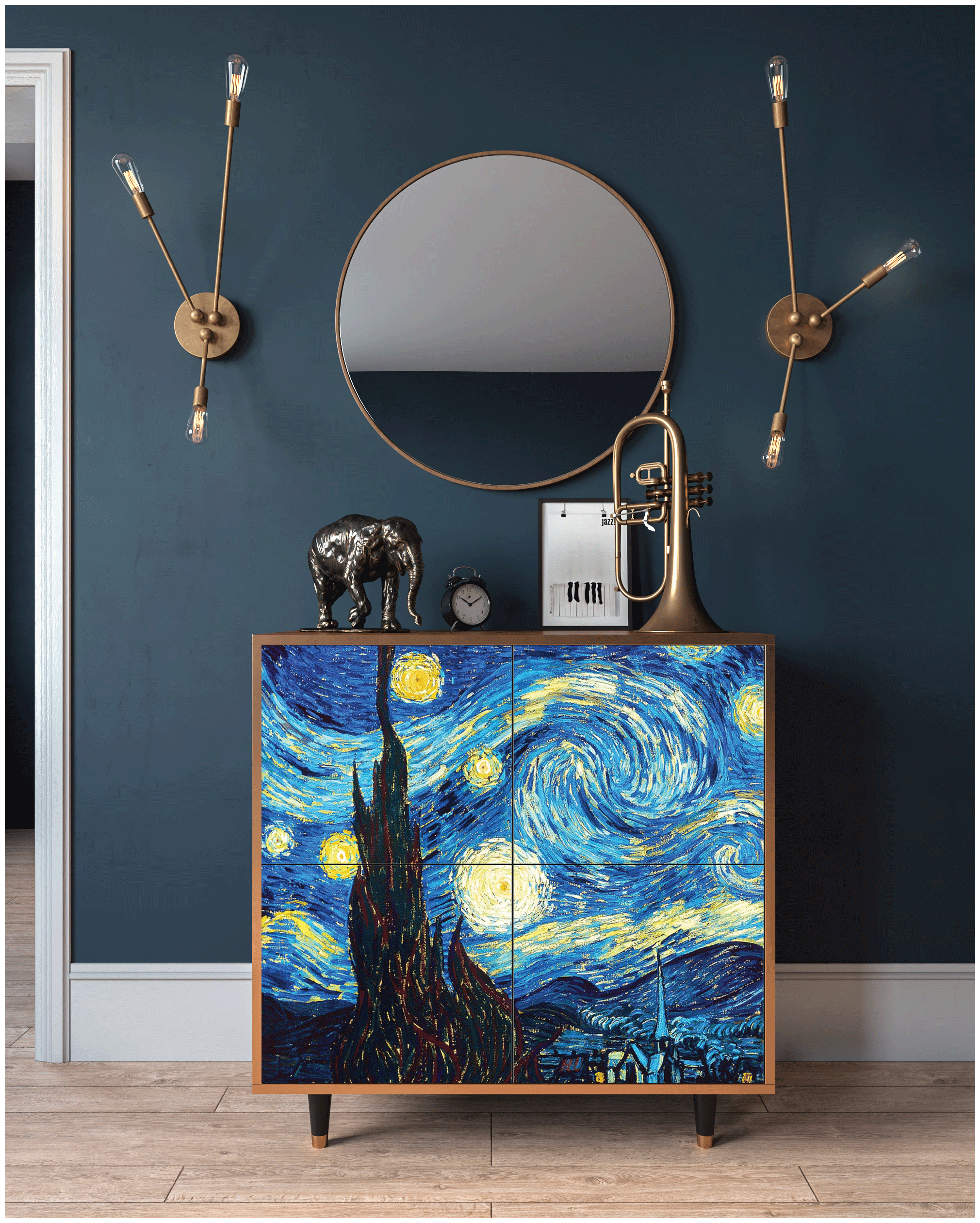 Комод - STORYZ - BS3 The Starry Night by Vincent van Gogh, 94 x 96 x 48 см, Орех