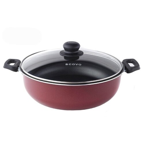 фото Сковорода-жаровня scovo expert сэ-014, 28 см, с крышкой, бордовый