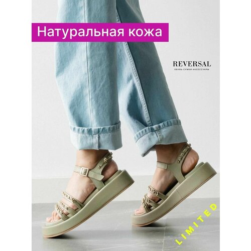 фото Босоножки reversal, натуральная кожа, полнота f, размер 37, зеленый