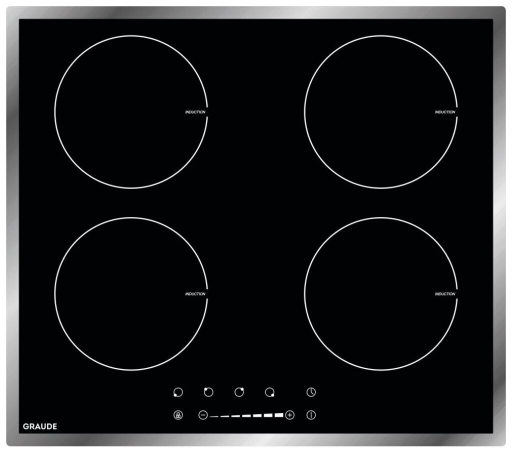Индукционная варочная панель GRAUDE IK 60.1 E, с рамкой, цвет панели черный, цвет рамки серебристый - фото №1