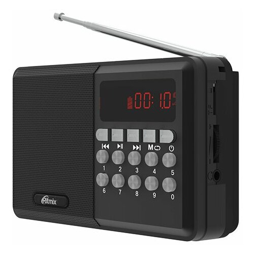 Радиоприемник Ritmix RPR-001 Black, FM/USB/MicroSD/AUX/LED дисплей