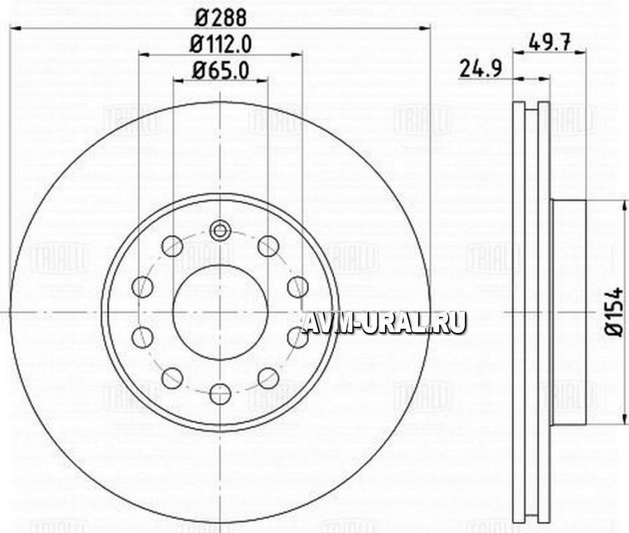 TRIALLI DF180108 Диск торм. для а/м Skoda Octavia A5 (04-)/Yeti (09-) перед. d=288 (DF 180108)