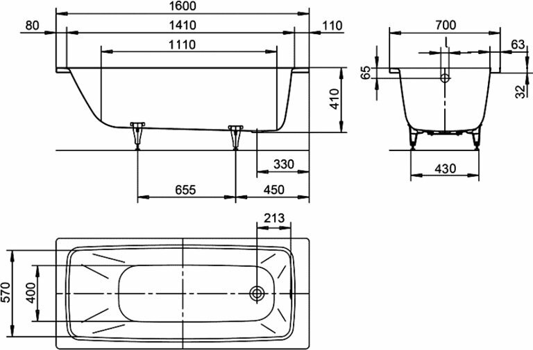 Стальная ванна Kaldewei Cayono 160x70 easy-clean anti-slip mod. 748 274830003001