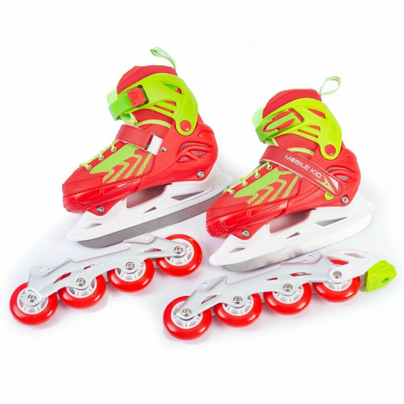 Раздвижные коньки-ролики Mobile Kid Uni Skate (2 в 1), размер M (31-34), красно-зелёный