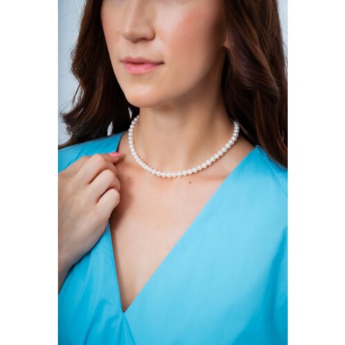 Ожерелье CAMILLA из белого натурального речного пресноводного жемчуга 6мм АА, 40см