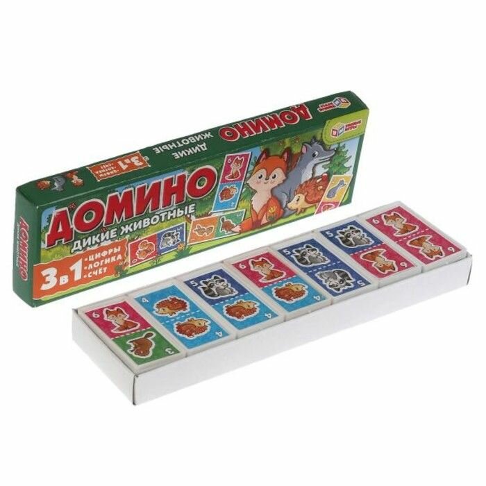 Домино Умные игры Дикие животные, пластиковое, 3в1, коробка (4680107930477)