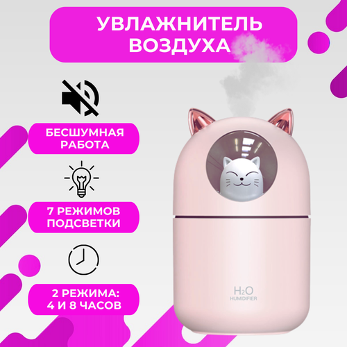 Увлажнитель воздуха Котик для дома мини с подсветкой настольный розовый 57000₽
