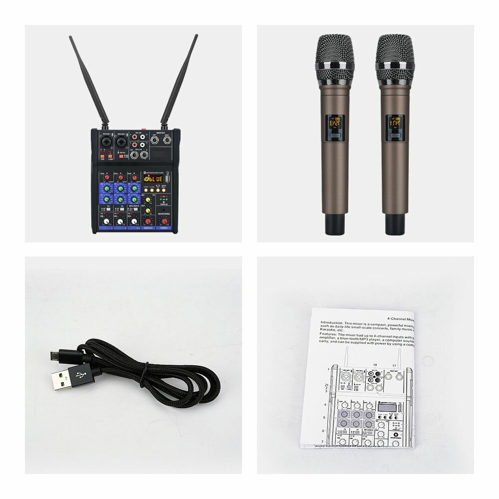Микшер 4-полосный с беспроводными микрофонами с Bluetooth и USB TKL R2 — фото 1