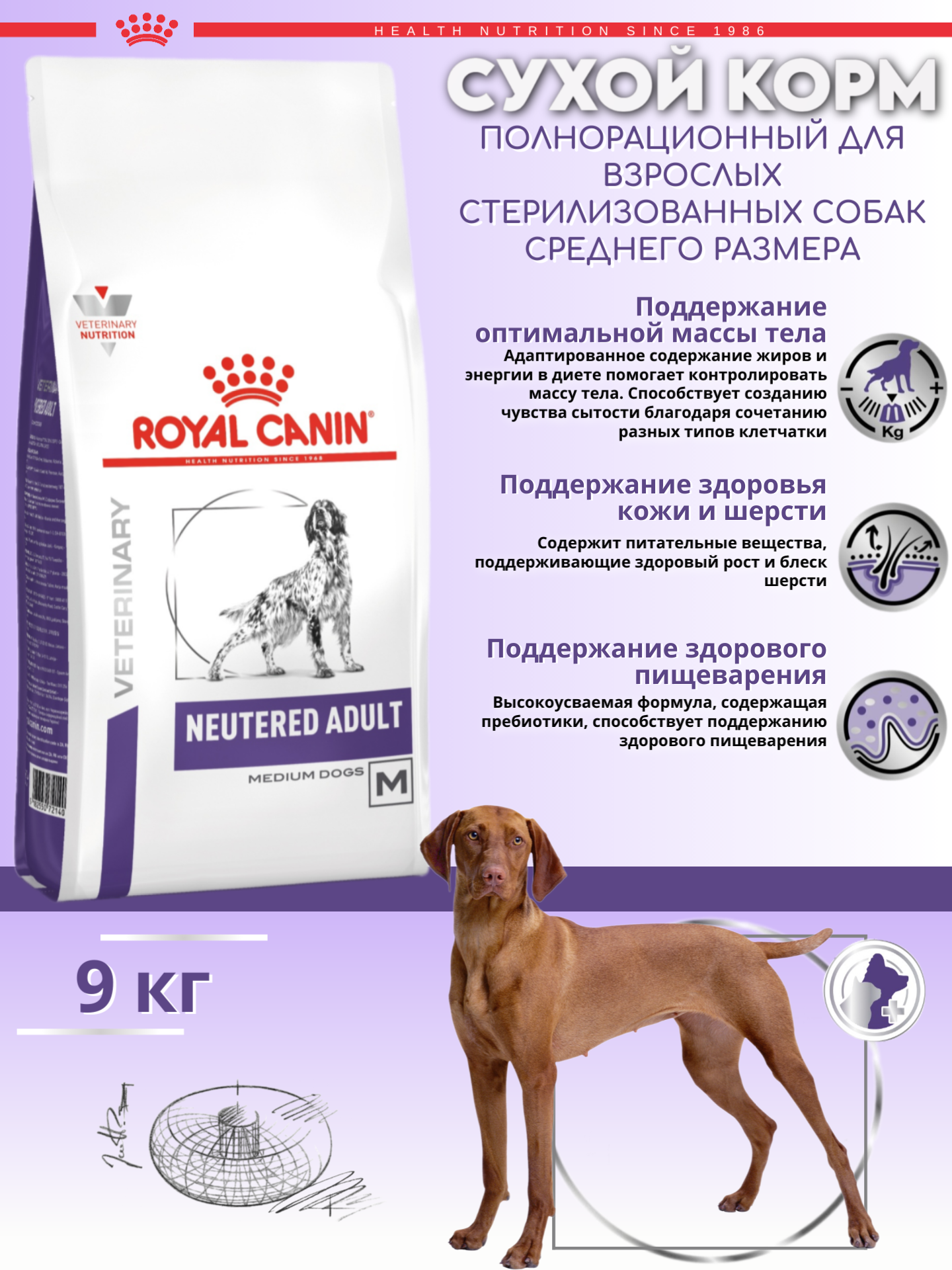 Сухой корм Royal Canin Neutered Adult диета для стерилизованных собак 9кг