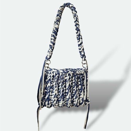 Сумка багет KNIT KNOT, фактура вязаная, синий, бежевый