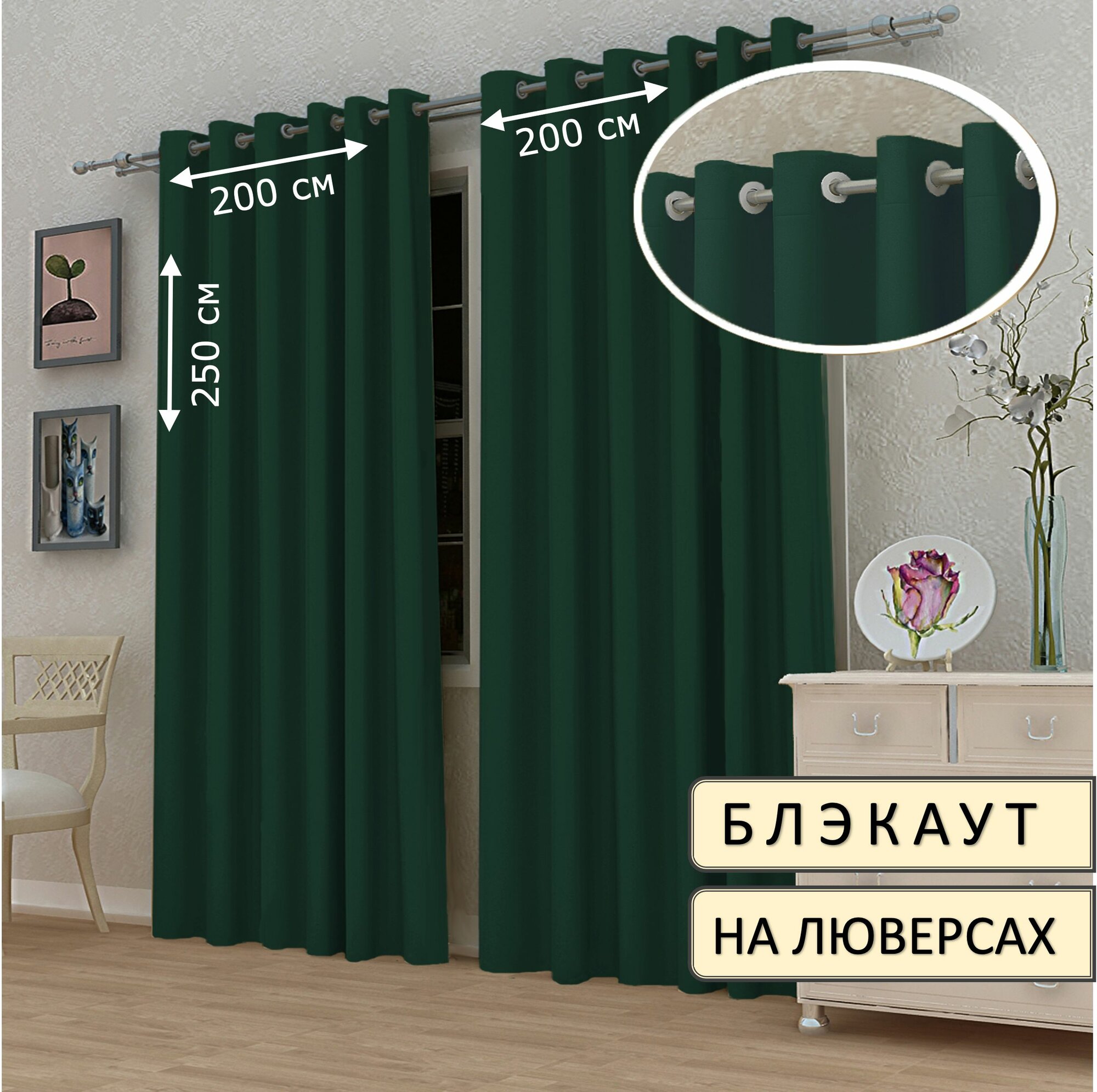 Штора блэкаут на люверсах 200х250см, 2шт