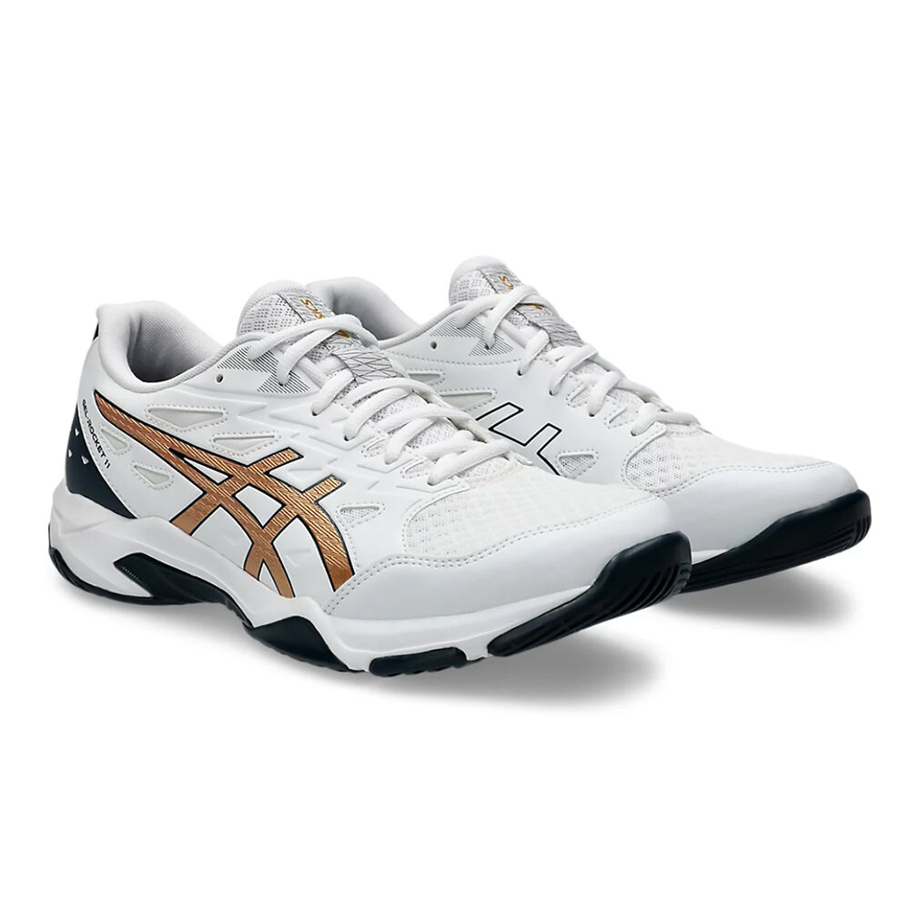 Кроссовки ASICS GEL-ROCKET 11, размер 9.5 US, белый/золотой — фото 1