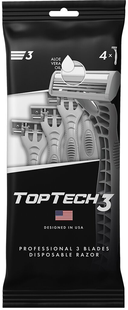 Бритвенные станки Toptech 3 одноразовые с тройным лезвием 4 шт TopTech Global - фото №1