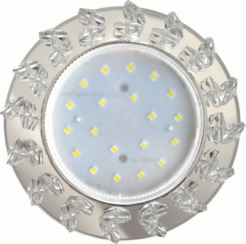 Ecola GX53 H4 5361 Glass Светильник встраиваемый Круг с крупными прозрачными стразами Елочка/фон зеркальный /центр. часть хром